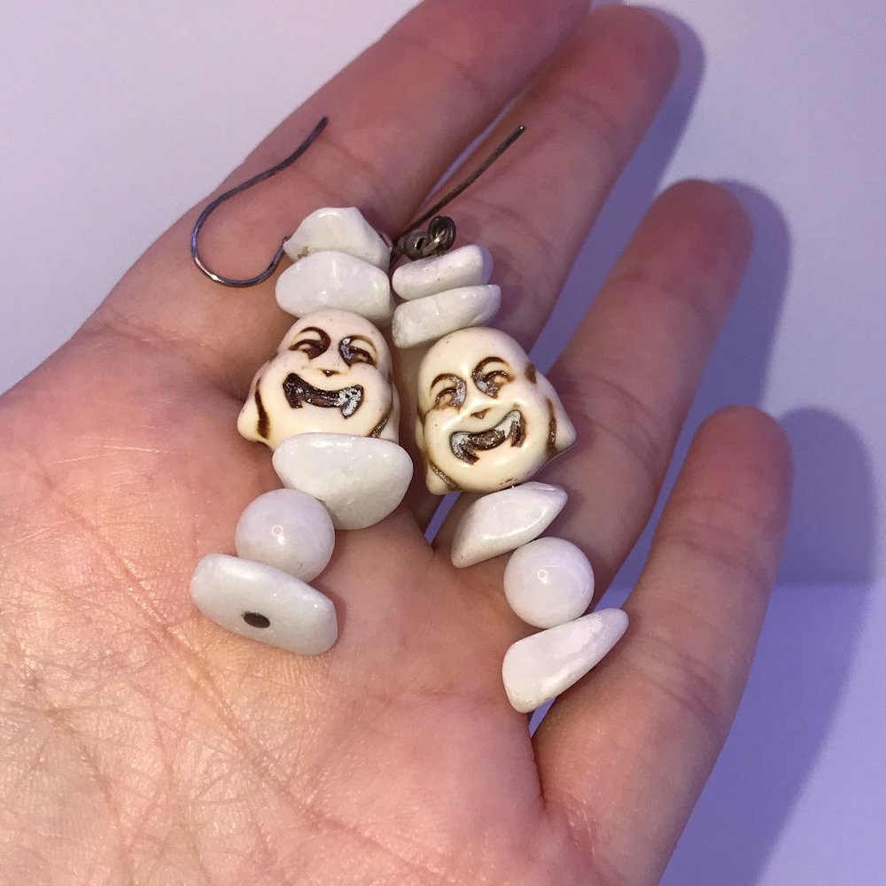 Laughing Buddha and Snowy Quartz Earrings